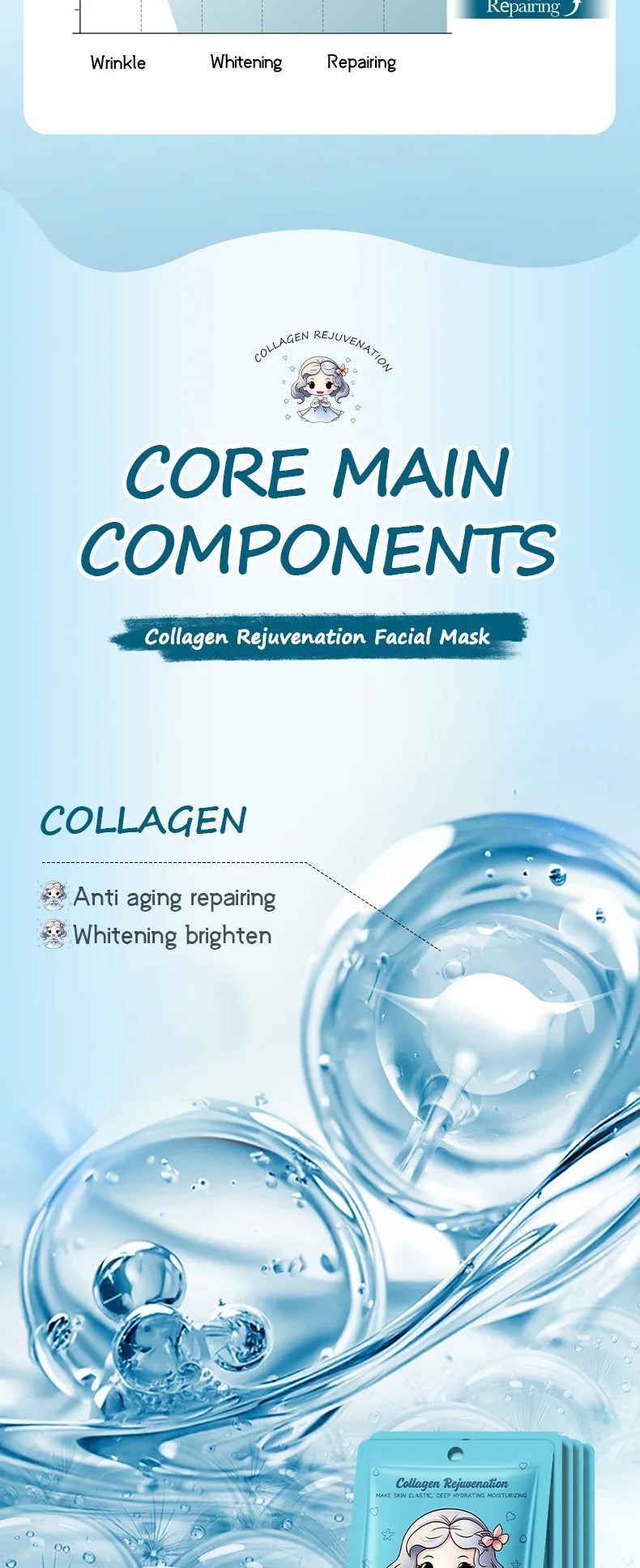 RUVIAA BEAUTY 10pcs Hyaluronic Acid Collagen Face Masks – Korean Skincare, Moisturizing & Hydrating