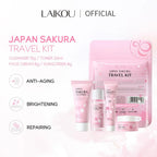 Sakura skin care sets with cleanser, serum, eye cream, facial cream, sunscreen beauty products for women, travel skin care kit