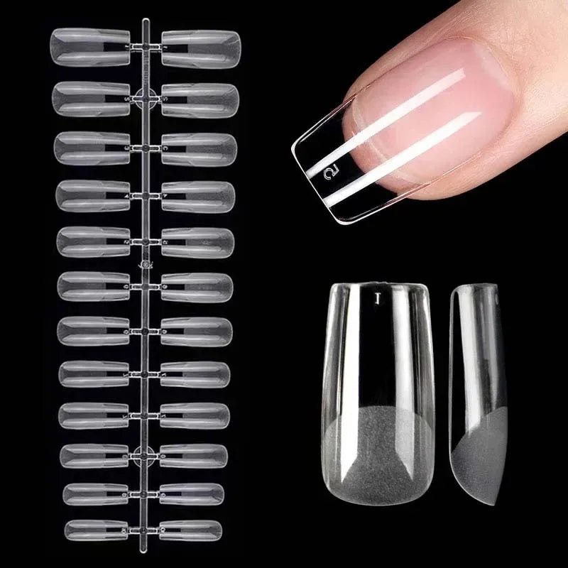 Ruviaa Beauty 120PCS Short Almond Oval Press-On Nails – Full Cover French Ballerina Fake Nail Tips