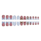 RUVIAA BEAUTY 24pcs Blue French Duckbill False Nails – Gradient Y2K Press-On with Rhinestones