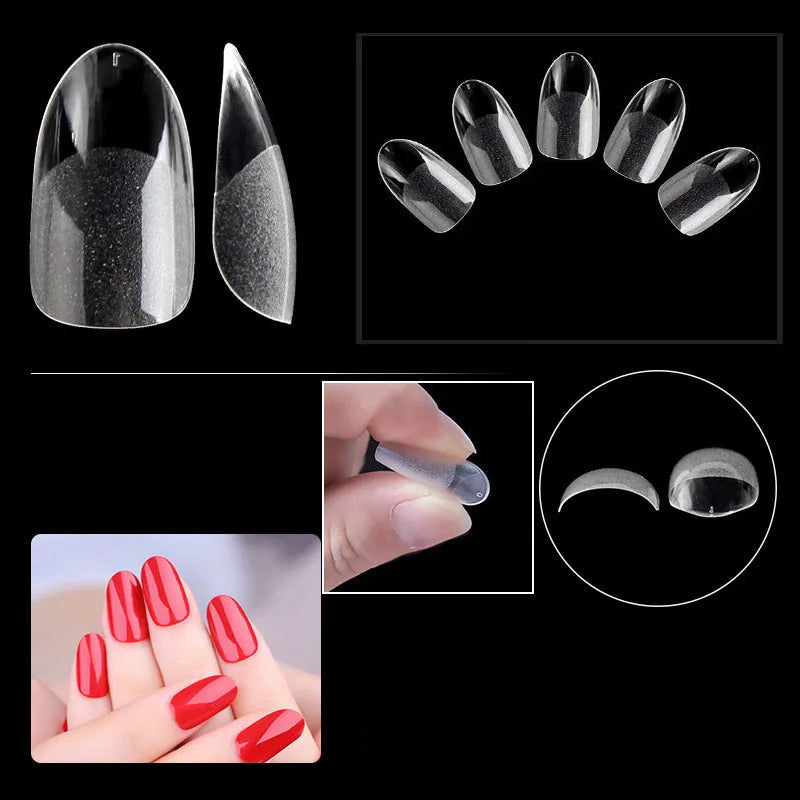 Ruviaa Beauty 120PCS Short Almond Oval Press-On Nails – Full Cover French Ballerina Fake Nail Tips