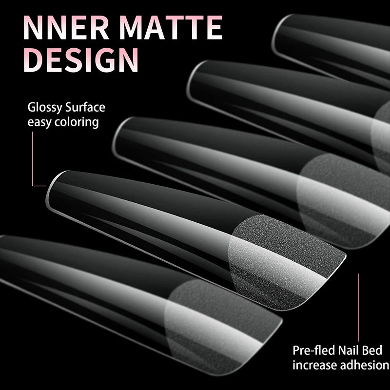 RUVIAA BEAUTY Luxury Soft Gel False Nail Tips – Semi-Matte Almond French Coffin Full Cover Extensions