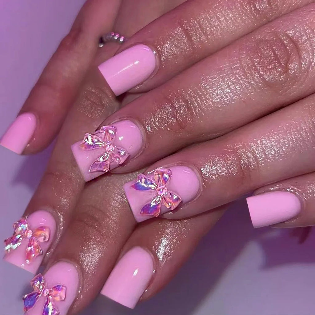 RUVIAA BEAUTY White French Press-On Nails with 3D Bow – Full Cover Fake Nails | 24PCS