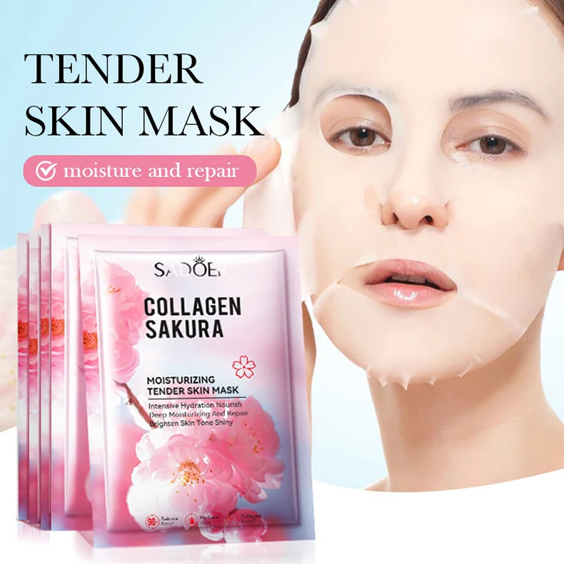 RUVIAA BEAUTY 5pcs Sakura Face Masks – Moisturizing, Brightening & Hydrating Collagen Sheet Mask