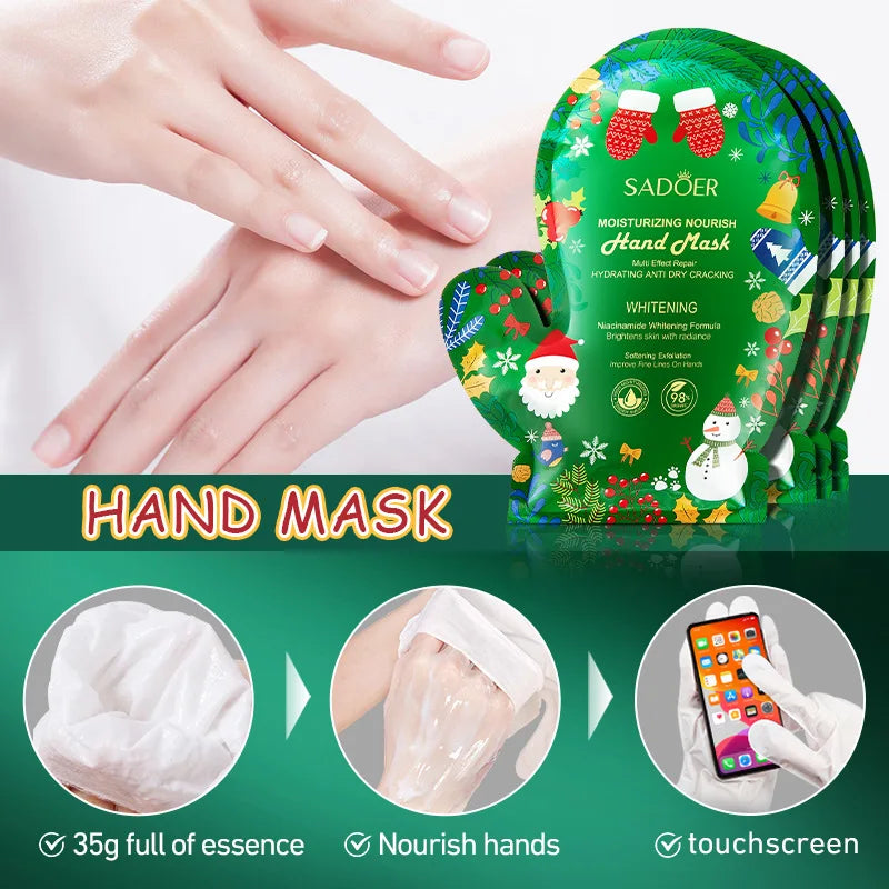 SADOER Christmas Niacinamide Hand Mask Moisturizing Anti Wrinkle Nourishing Brightening Smooth Hands Gloves Skin Care Products