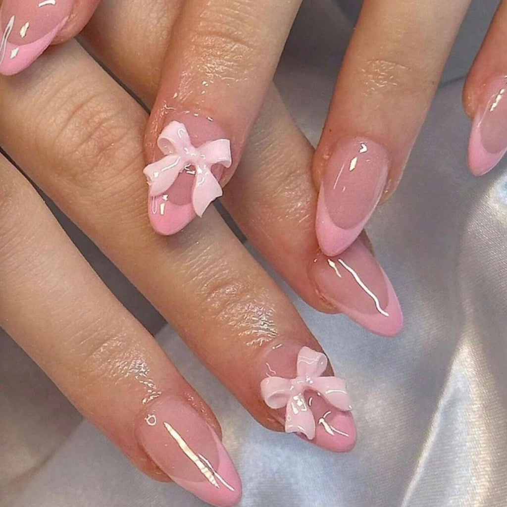 RUVIAA BEAUTY White French Press-On Nails with 3D Bow – Full Cover Fake Nails | 24PCS