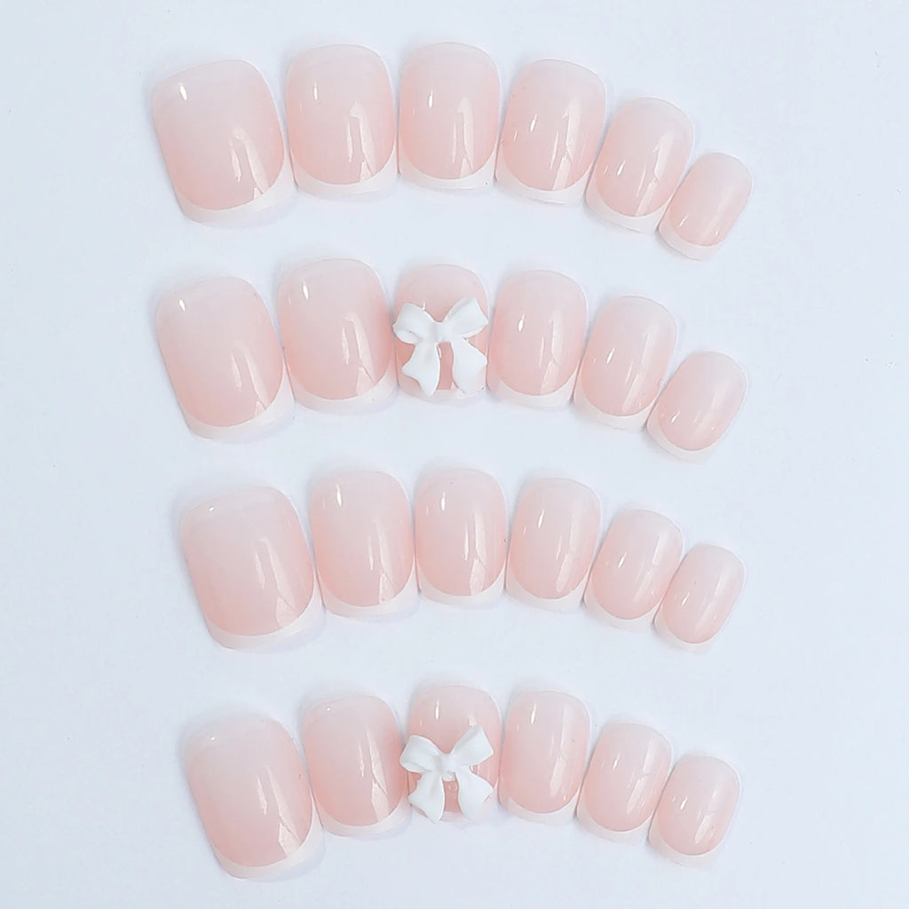 RUVIAA BEAUTY White French Press-On Nails with 3D Bow – Full Cover Fake Nails | 24PCS