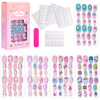 RUVIAA BEAUTY 120Pcs Kids Cartoon Press-On Nails – Kawaii Acrylic Full Cover Short False Nails with Jelly Glue