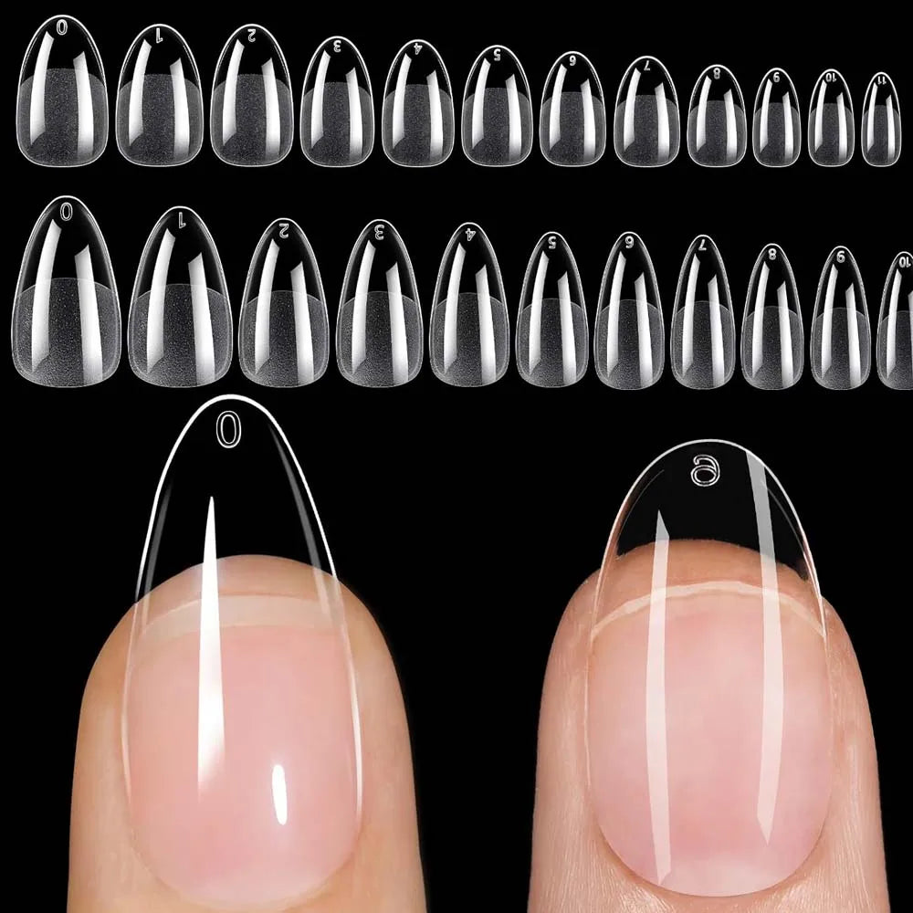 Ruviaa Beauty 120PCS Short Almond Oval Press-On Nails – Full Cover French Ballerina Fake Nail Tips