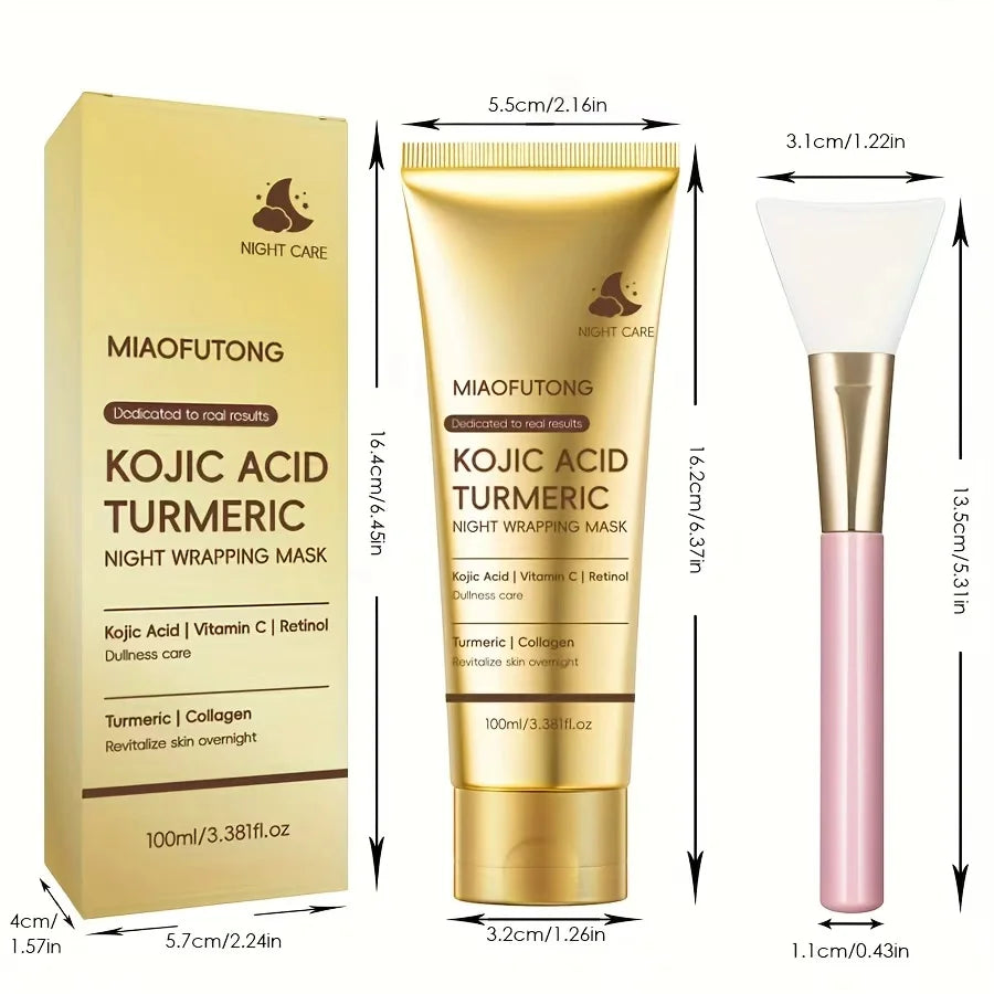 RUVIAA BEAUTY Kojic Acid Turmeric Overnight Peel-Off Mask – 100ml Collagen Brightening & Firming Facial Treatment