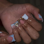 RUVIAA BEAUTY 24pcs Blue French Duckbill False Nails – Gradient Y2K Press-On with Rhinestones