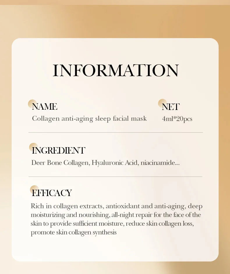 RUVIAA BEAUTY 30PCS Collagen Sleeping Facial Masks – Moisturizing, Brightening & Firming Skincare