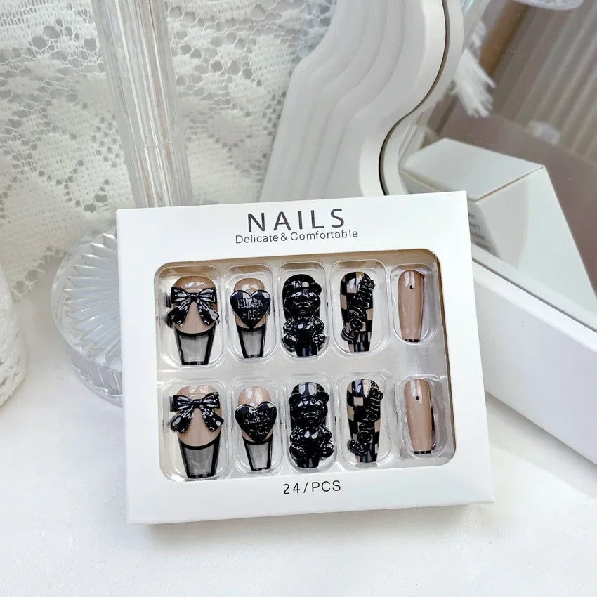 RUVIAA BEAUTY Blue Press On Nails Snowflake Rhinestone Long 24pcs