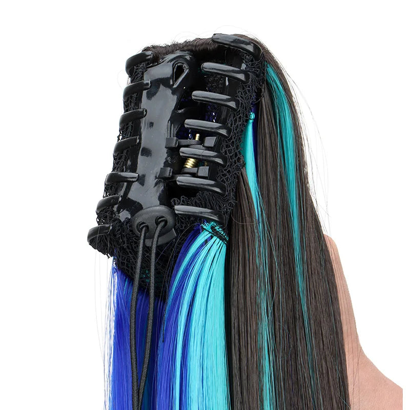 Synthetic 24Inch Claw Ponytail Hair Extension High Heat Resistant Mix Highlights Color Long Straight Clip-in Hairpiece for Women