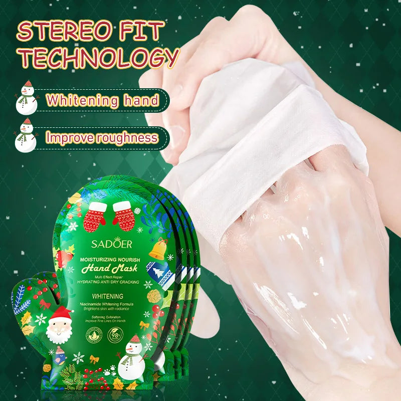SADOER Christmas Niacinamide Hand Mask Moisturizing Anti Wrinkle Nourishing Brightening Smooth Hands Gloves Skin Care Products