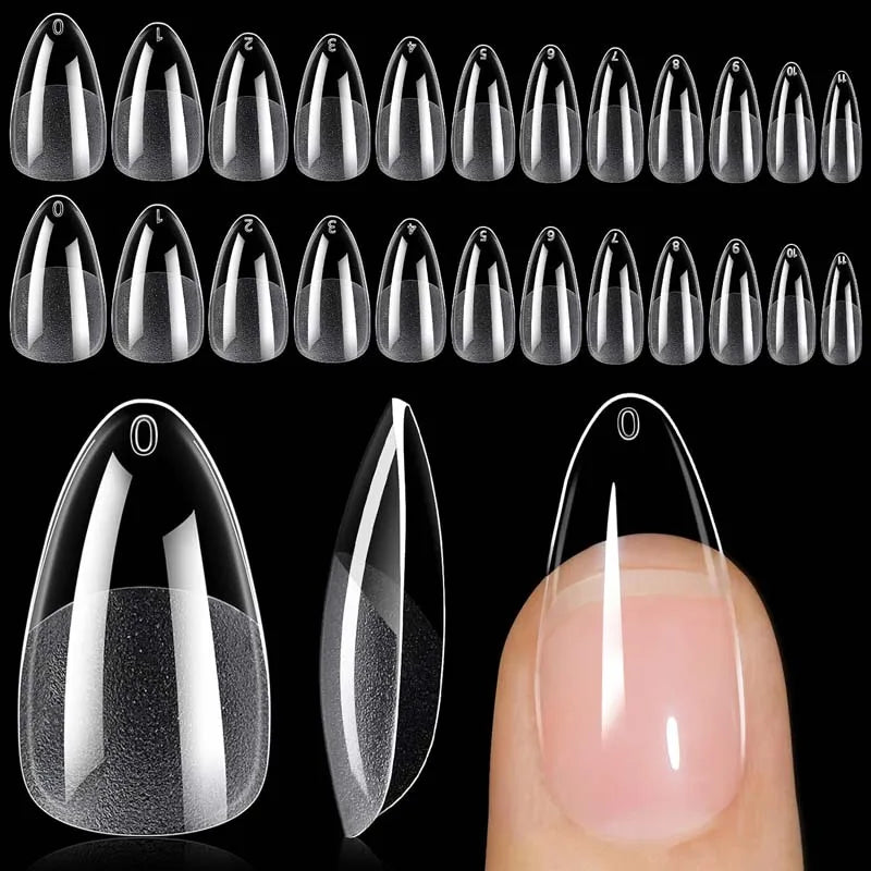 Ruviaa Beauty 120PCS Short Almond Oval Press-On Nails – Full Cover French Ballerina Fake Nail Tips