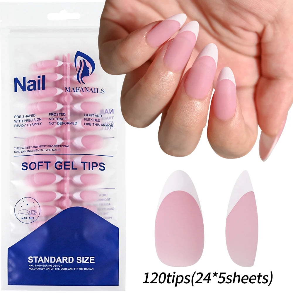 RUVIAA BEAUTY 120PCS Medium Long Square Acrylic French Press-On Nails – Full Cover Fake Nails for Women, Mixed Sizes