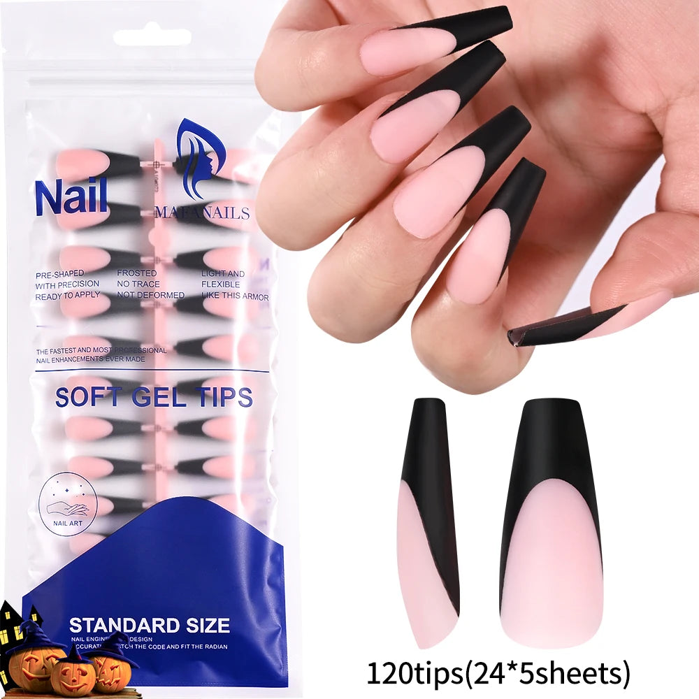 RUVIAA BEAUTY 120PCS Medium Long Square Acrylic French Press-On Nails – Full Cover Fake Nails for Women, Mixed Sizes