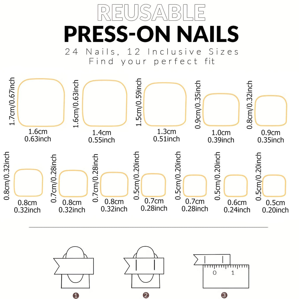 RUVIAA BEAUTY 24PCS Press-On Nails – Short Square Heart French Tips