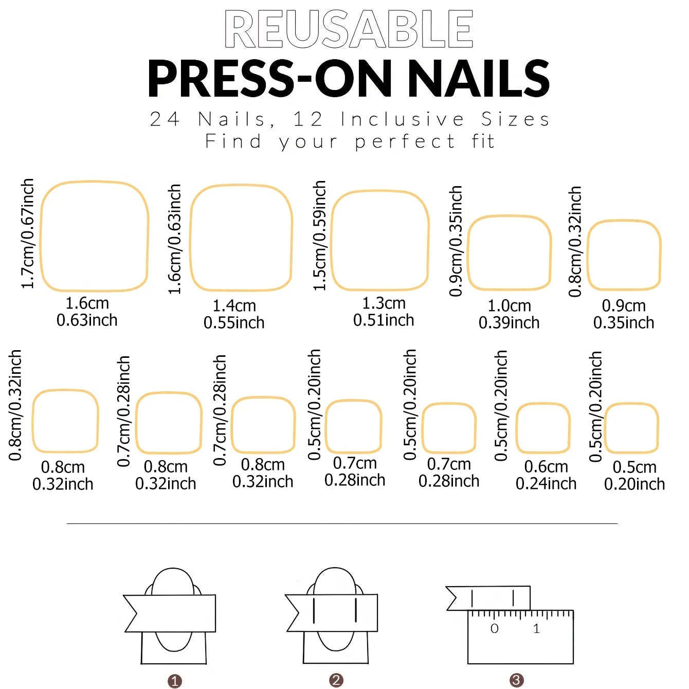 RUVIAA BEAUTY 24PCS Press-On Nails – Short Square Heart French Tips