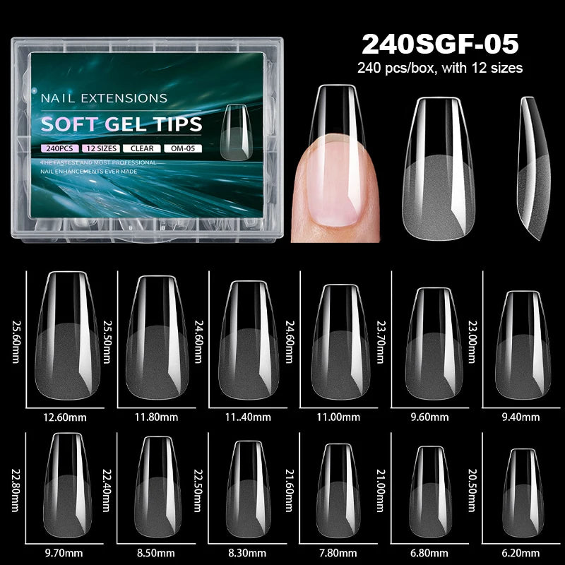 RUVIAA BEAUTY Luxury Soft Gel False Nail Tips – Semi-Matte Almond French Coffin Full Cover Extensions