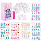 RUVIAA BEAUTY 120Pcs Kids Cartoon Press-On Nails – Kawaii Acrylic Full Cover Short False Nails with Jelly Glue