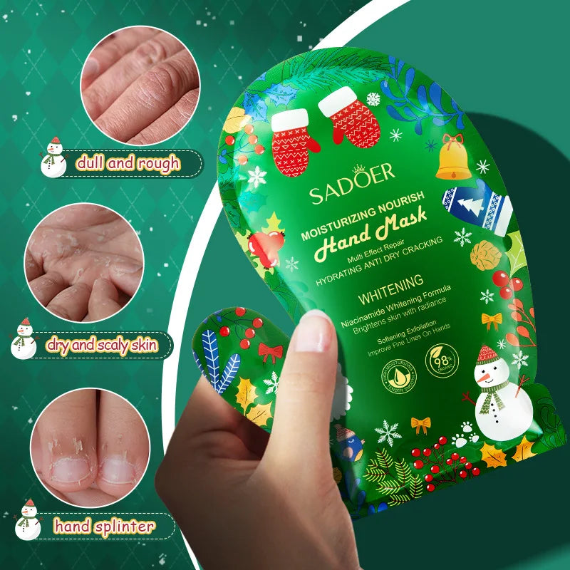 SADOER Christmas Niacinamide Hand Mask Moisturizing Anti Wrinkle Nourishing Brightening Smooth Hands Gloves Skin Care Products