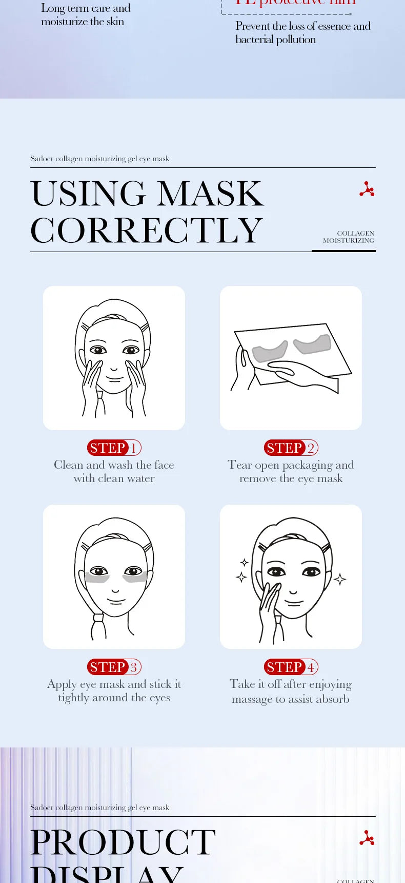 RUVIAA BEAUTY 10pcs Hyaluronic Acid Collagen Face Masks – Forehead, Eyes & Cheek Patches for Hydrating & Firming