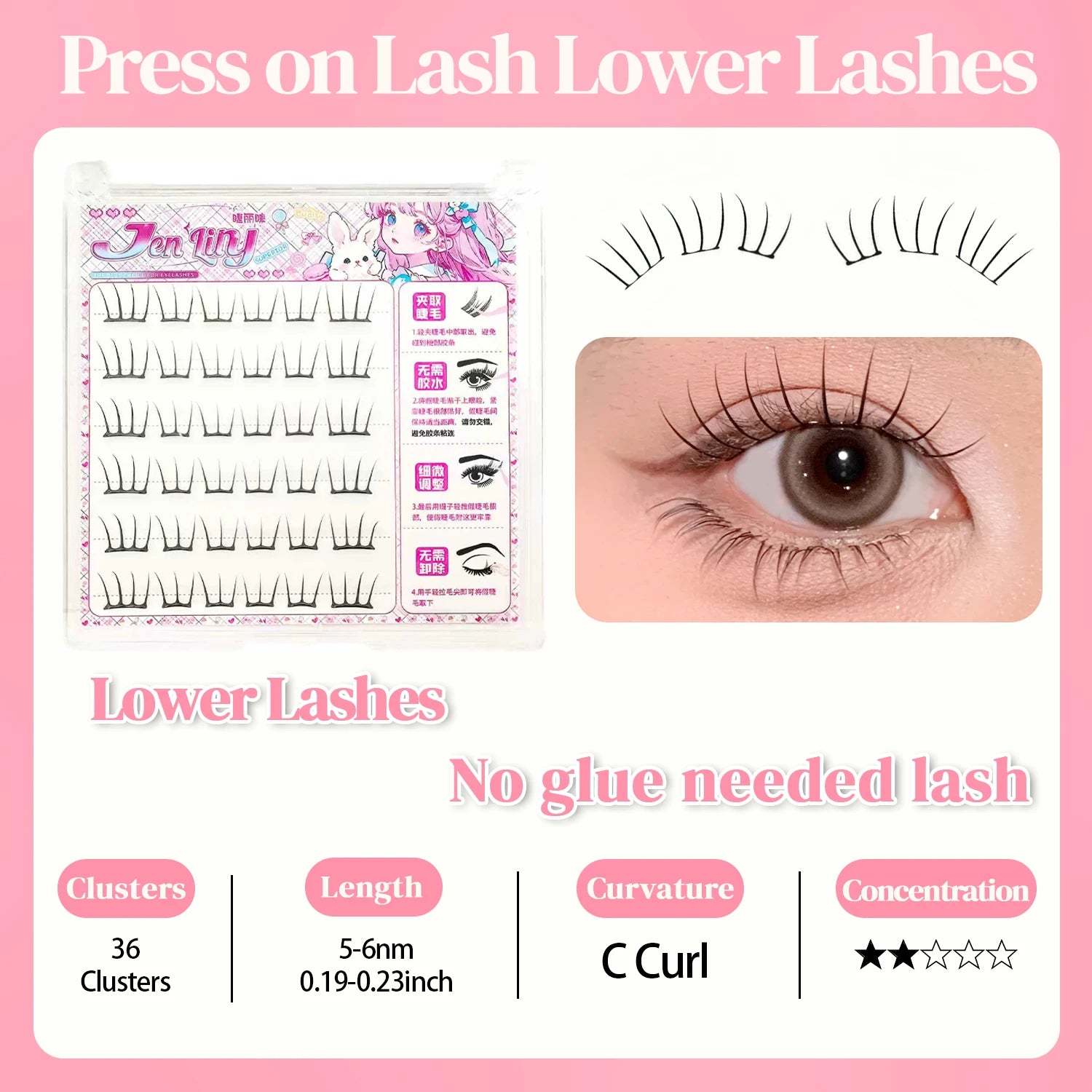 Glue-free Lash Extensions Korean Style K-pop lash Natural Long Natural Traceless Beginner Suitable for Women's Single Strand