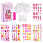 RUVIAA BEAUTY 120Pcs Kids Cartoon Press-On Nails – Kawaii Acrylic Full Cover Short False Nails with Jelly Glue
