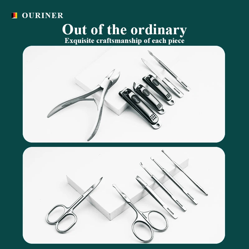 RUVIAA BEAUTY Morandi Grey Manicure Set | Top-Grade Full Grain Cow Leather Kit & Premium Nail Clippers