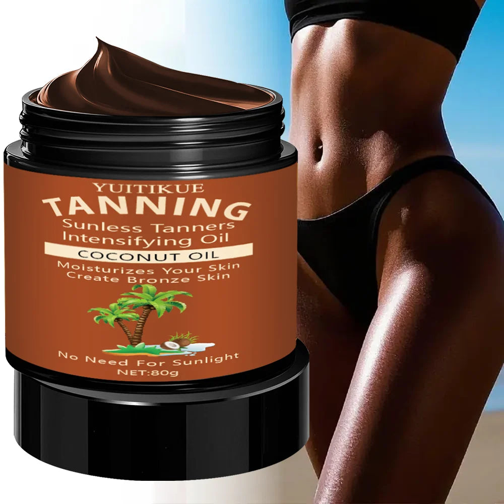 No sun exposure tanning body glowing tanning cream, coconut oil moisturizes the skin to give it a bronzed appearance.