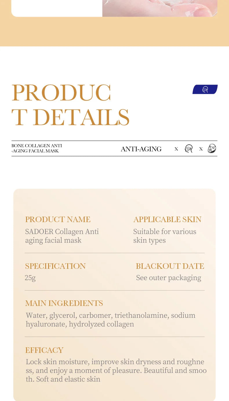 RUVIAA BEAUTY 10PCS Collagen Anti-Wrinkle Facial Mask – Anti-Aging, Firming & Brightening Skincare