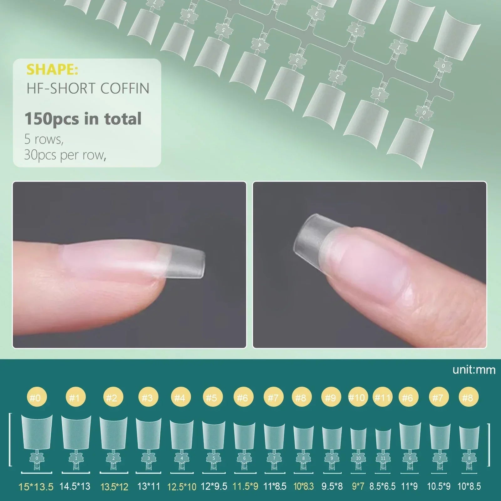 RUVIAA BEAUTY 150PCS Short Half Cover Matte Nail Tips 12 Sizes