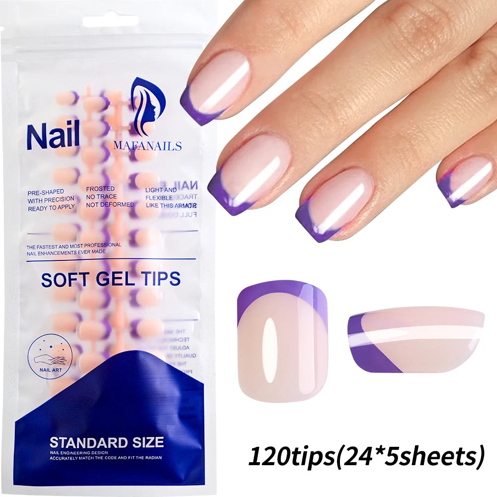 RUVIAA BEAUTY 120PCS Medium Long Square Acrylic French Press-On Nails – Full Cover Fake Nails for Women, Mixed Sizes