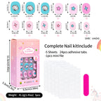 RUVIAA BEAUTY 120Pcs Kids Cartoon Press-On Nails – Kawaii Acrylic Full Cover Short False Nails with Jelly Glue