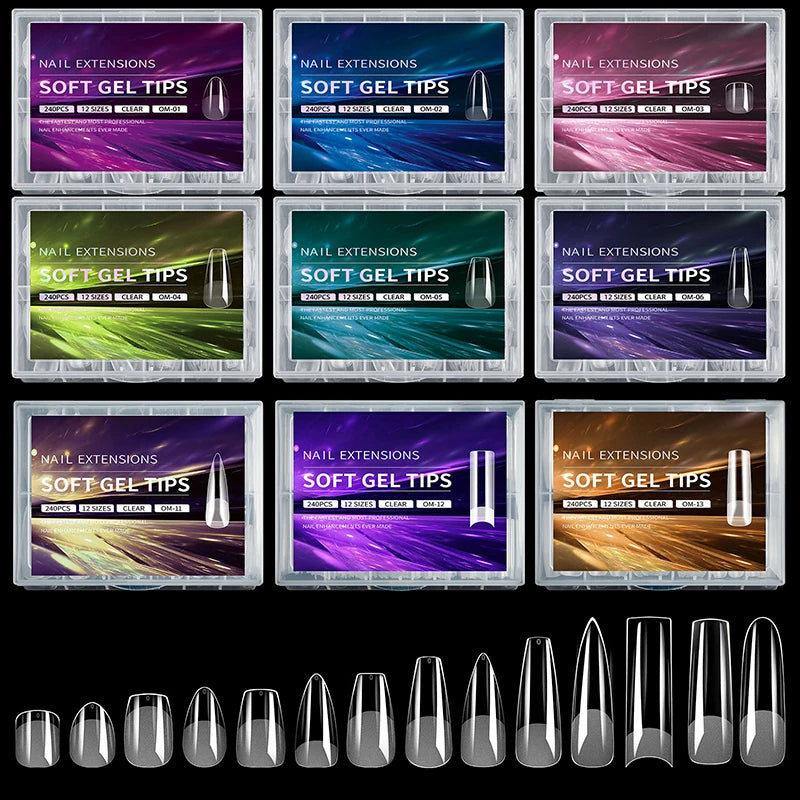 RUVIAA BEAUTY Luxury Soft Gel False Nail Tips – Semi-Matte Almond French Coffin Full Cover Extensions