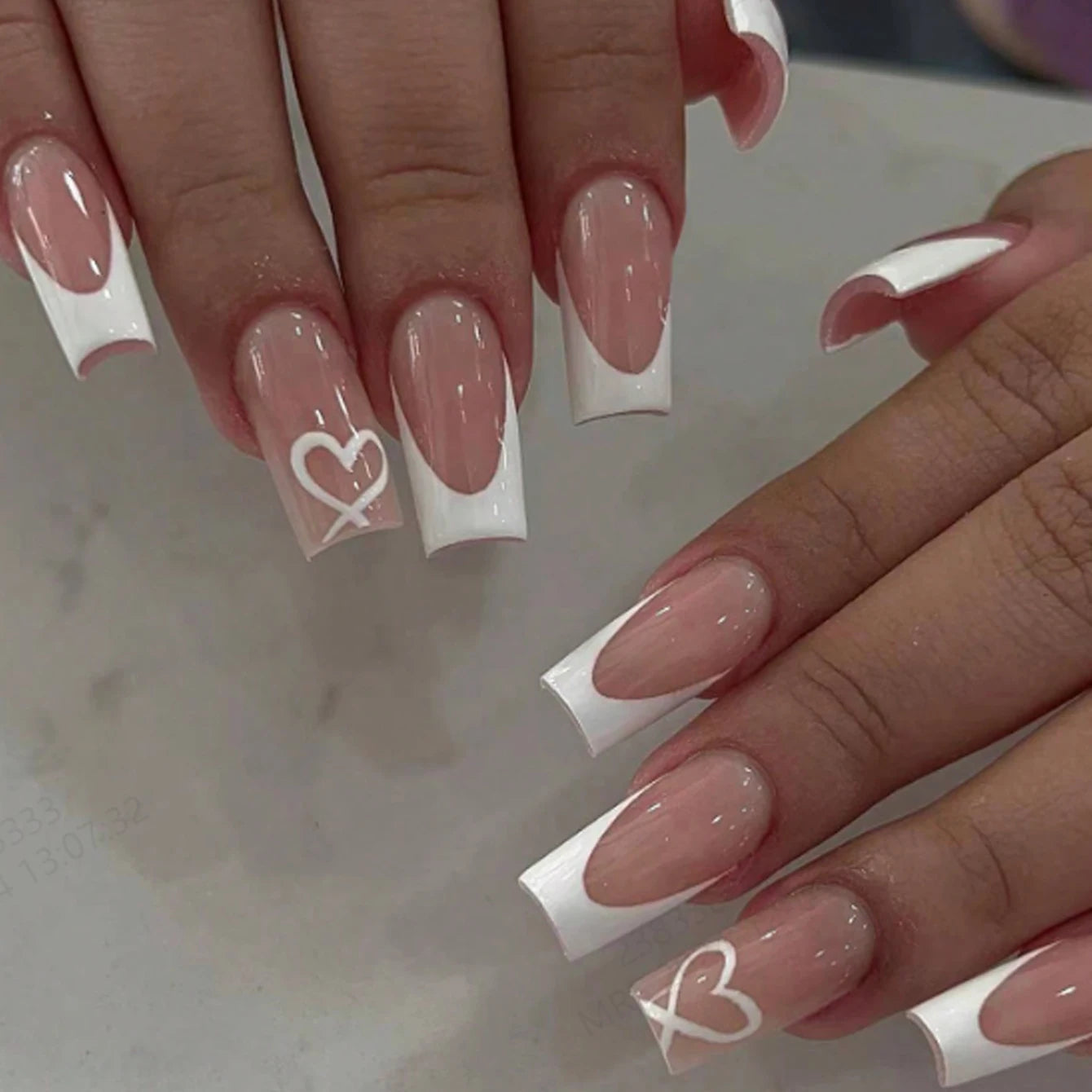 RUVIAA BEAUTY 24PCS Press-On Nails – Short Square Heart French Tips