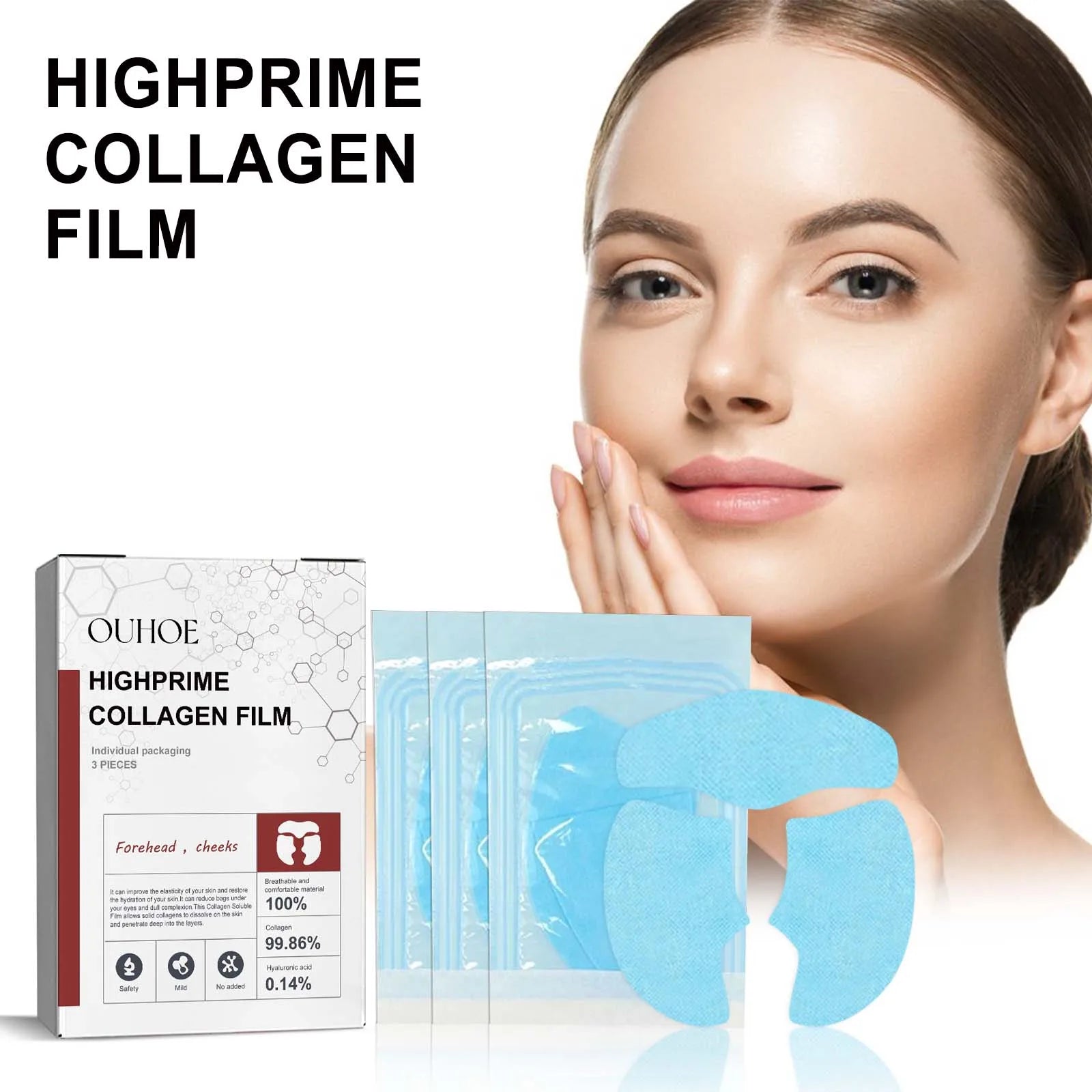 RUVIAA BEAUTY Collagen Membrane Facial Mask Set – Soluble Cheek & Forehead Patches for Smile Lines & Skin Tightening