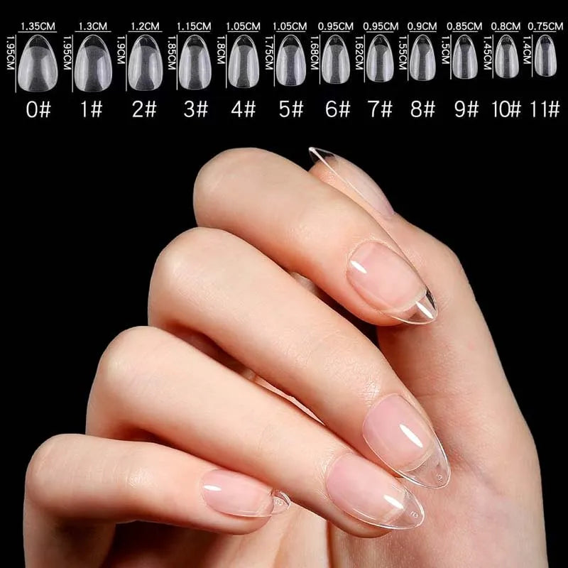 Ruviaa Beauty 120PCS Short Almond Oval Press-On Nails – Full Cover French Ballerina Fake Nail Tips