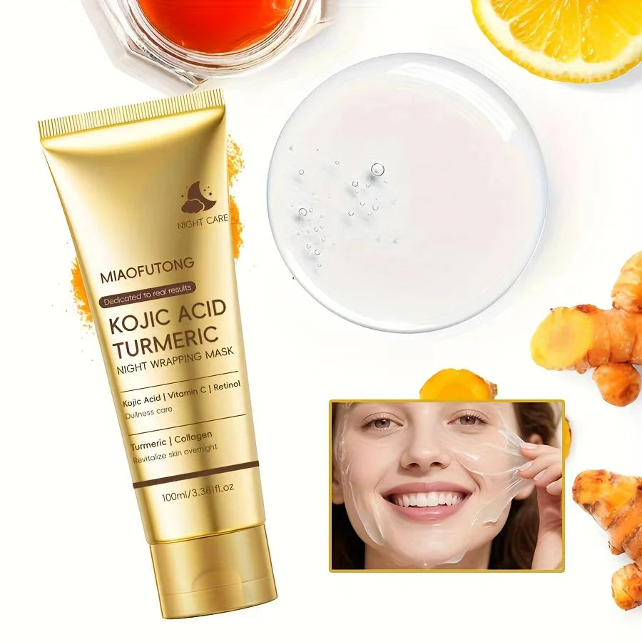 RUVIAA BEAUTY Kojic Acid Turmeric Overnight Peel-Off Mask – 100ml Collagen Brightening & Firming Facial Treatment
