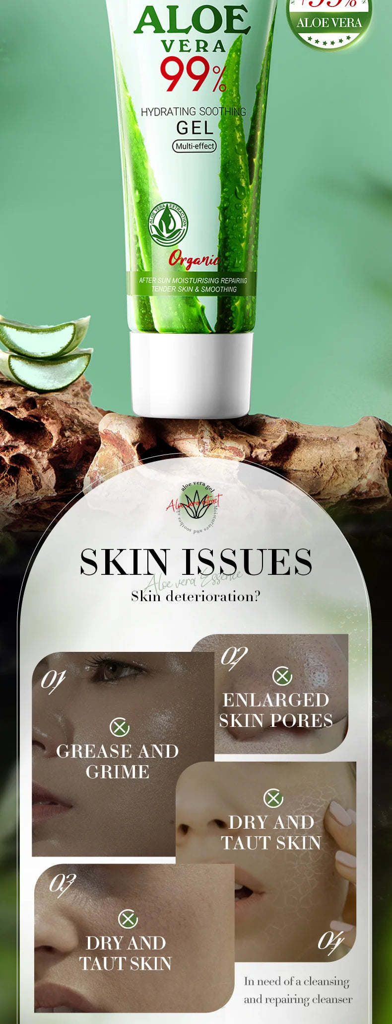 BIOAOUA Soothing Aloe Vera Gel For Face & Body Hydrating Moisturizing Repairing Sunburn Relief Acne Care For Sensitive Skin