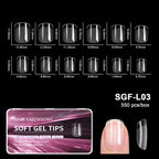 RUVIAA BEAUTY Luxury Soft Gel False Nail Tips – Semi-Matte Almond French Coffin Full Cover Extensions