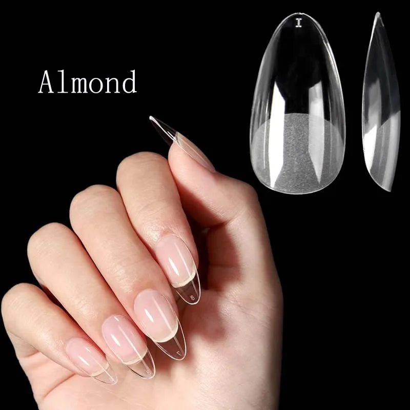 Ruviaa Beauty 120PCS Short Almond Oval Press-On Nails – Full Cover French Ballerina Fake Nail Tips