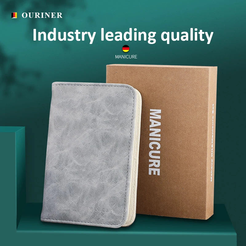 RUVIAA BEAUTY Morandi Grey Manicure Set | Top-Grade Full Grain Cow Leather Kit & Premium Nail Clippers