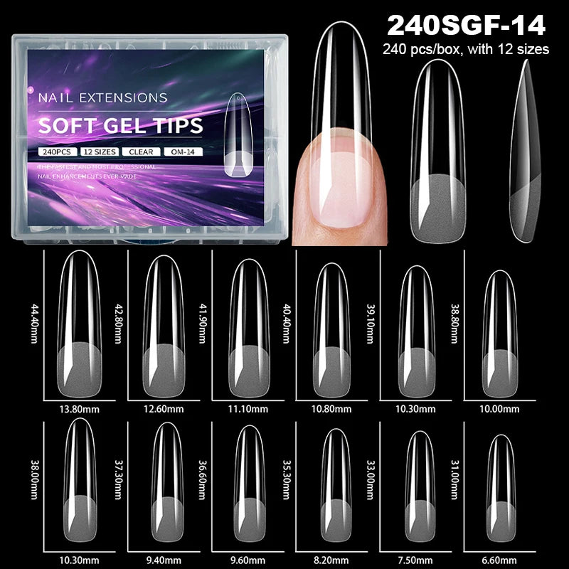 RUVIAA BEAUTY Luxury Soft Gel False Nail Tips – Semi-Matte Almond French Coffin Full Cover Extensions