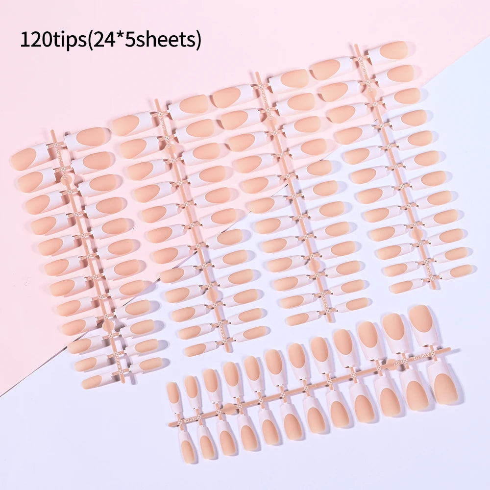 RUVIAA BEAUTY 120PCS Medium Long Square Acrylic French Press-On Nails – Full Cover Fake Nails for Women, Mixed Sizes
