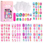 RUVIAA BEAUTY 120Pcs Kids Cartoon Press-On Nails – Kawaii Acrylic Full Cover Short False Nails with Jelly Glue