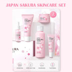 Sakura skin care sets with cleanser, serum, eye cream, facial cream, sunscreen beauty products for women, travel skin care kit