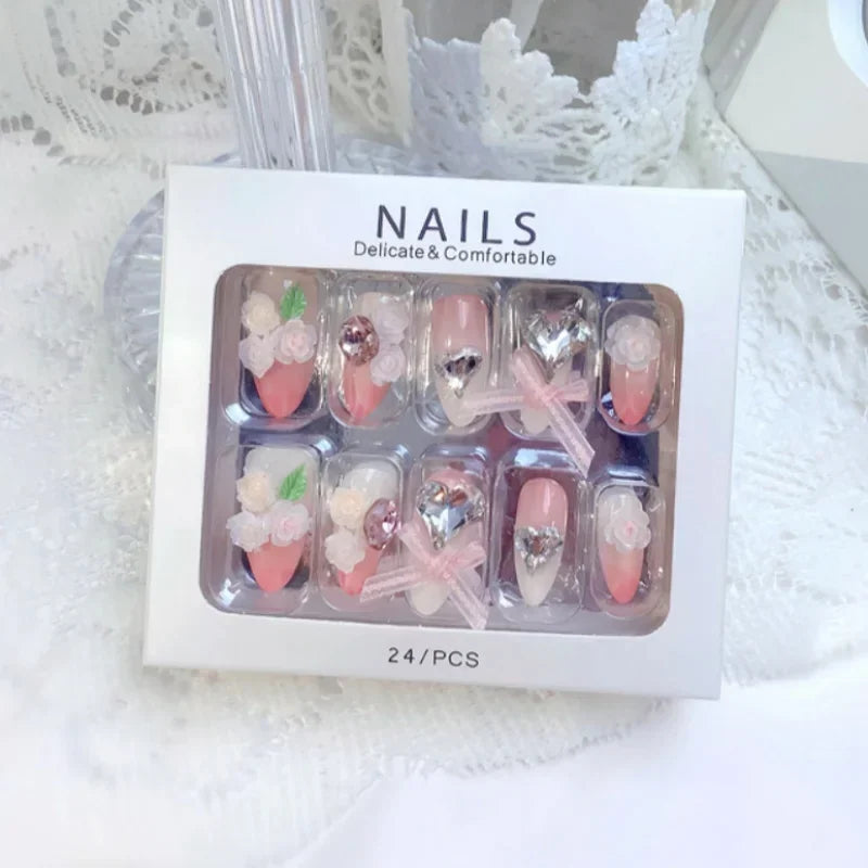RUVIAA BEAUTY Blue Press On Nails Snowflake Rhinestone Long 24pcs